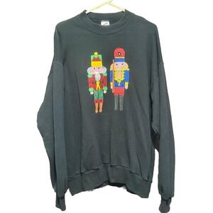 Vintage Jerzees Nutcracker Christmas Sweatshirt Black XL Made in USA Embroidered